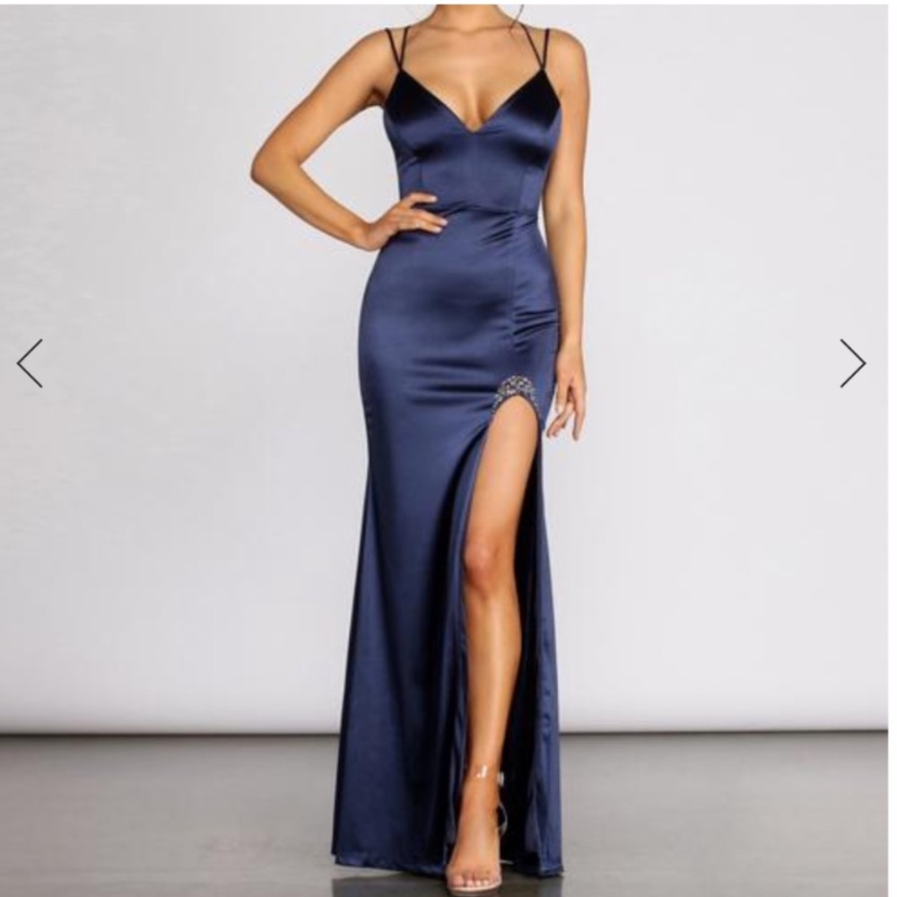 Satin high slit dress